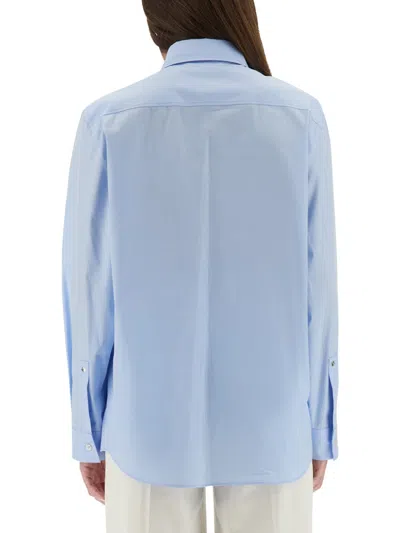 Moschino Regular Fit Tailored Shirt With Embroidered Logo In Blue