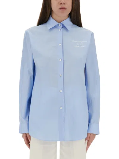 Moschino Regular Fit Tailored Shirt With Embroidered Logo In Blue