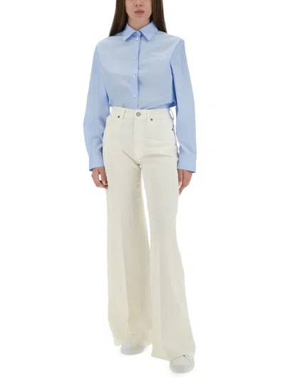 Moschino Regular Fit Tailored Shirt With Embroidered Logo In Blue