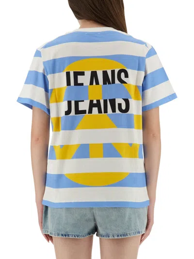 Moschino Striped Crew Neck Graphic Print Top