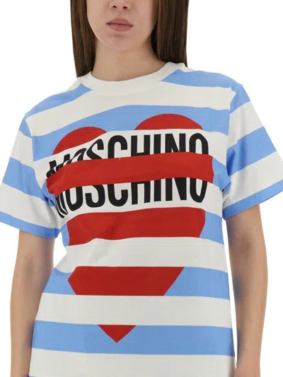 Moschino Striped Crew Neck Graphic Print Top