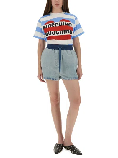 Moschino Striped Crew Neck Graphic Print Top