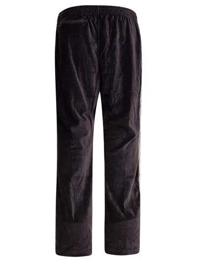 Needles Velvet Trousers With Elastic Waistband And Side Stripes In Brown