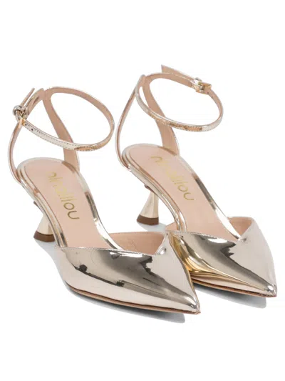 Ninalilou Metallic Pointed-toe Ankle-strap Pumps In Gold