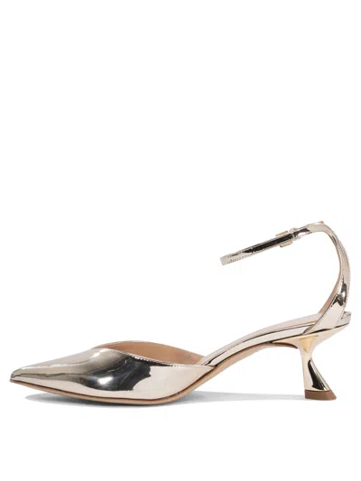 Ninalilou Metallic Pointed-toe Ankle-strap Pumps In Gold