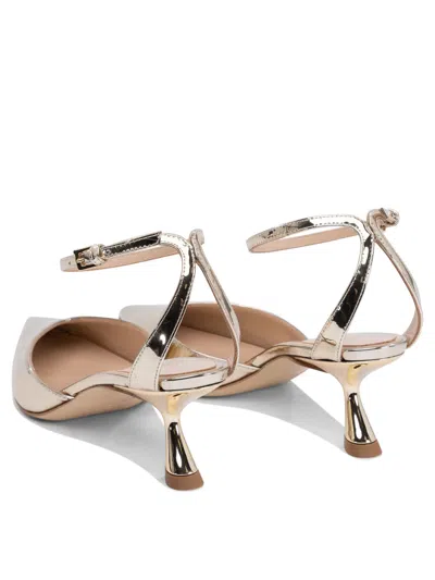 Ninalilou Metallic Pointed-toe Ankle-strap Pumps In Gold