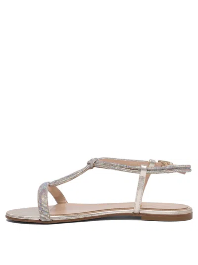 Ninalilou Elisa Crystal Embellished Leather Sandals In Silver