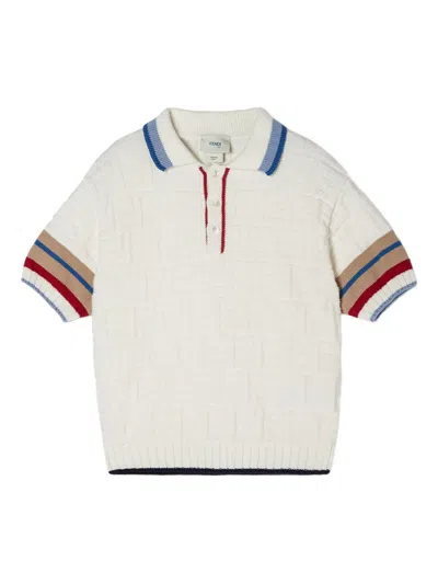 Fendi Textured-knit Polo Shirt In Neutral