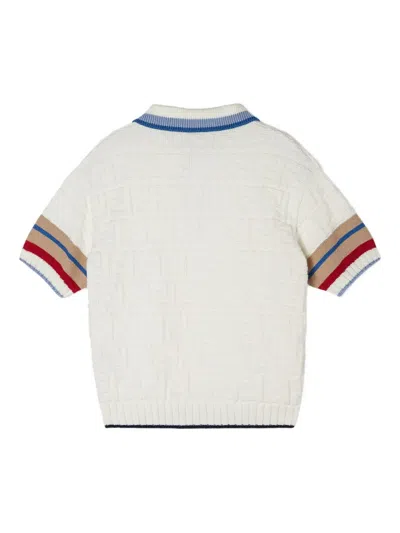 Fendi Textured-knit Polo Shirt In Neutral