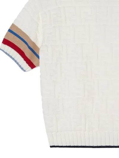 Fendi Textured-knit Polo Shirt In Neutral