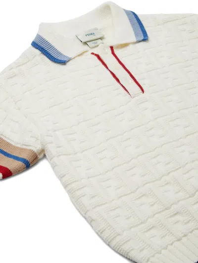 Fendi Textured-knit Polo Shirt In Neutral