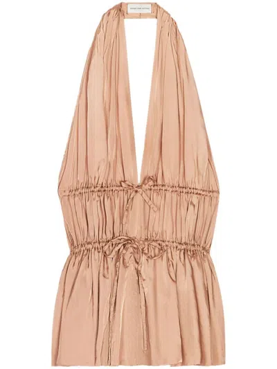 Dries Van Noten Halterneck Peplum Ruched Tie Sleeveless Top