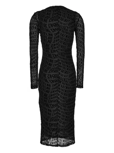Versace Jeans Couture Logo-print Long-sleeve Midi Dress In Black