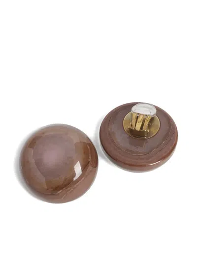 Giorgio Armani Glossy Brass Earrings With Rounded Design In Brown