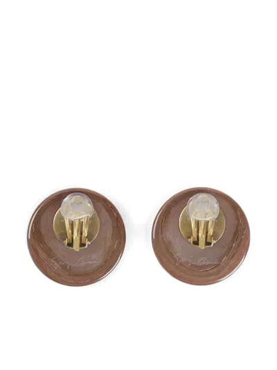 Giorgio Armani Glossy Brass Earrings With Rounded Design In Brown