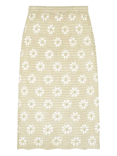 Calle Del Mar Floral Crochet Maxi Skirt In Green