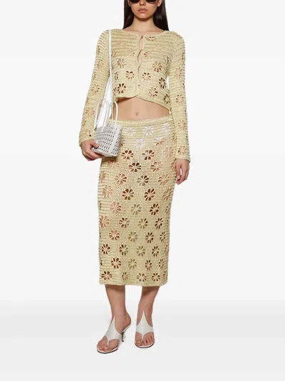 Calle Del Mar Floral Crochet Maxi Skirt In Green