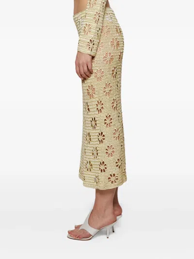 Calle Del Mar Floral Crochet Maxi Skirt In Green