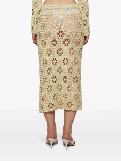 Calle Del Mar Floral Crochet Maxi Skirt In Green