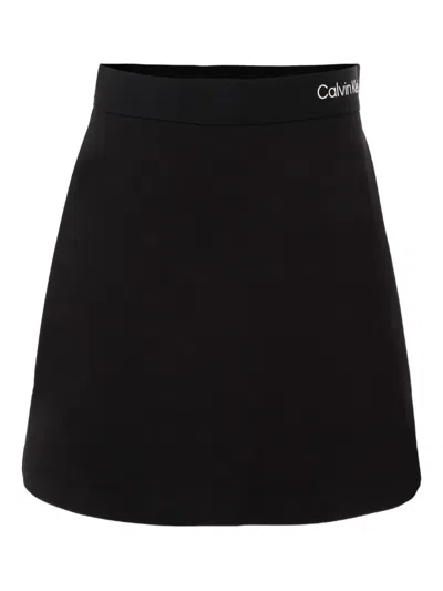 Calvin Klein Elastic-waistband A-line Skirt In Black