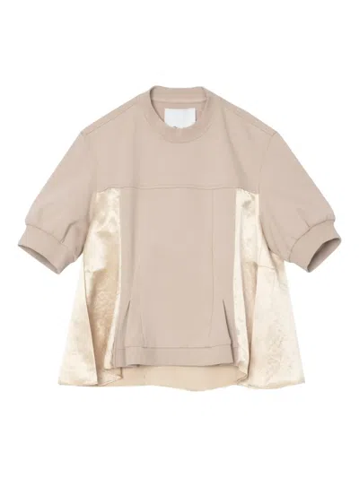 3.1 Phillip Lim Beige Puff Sleeve Flounce Satin Combo Top In Neutral