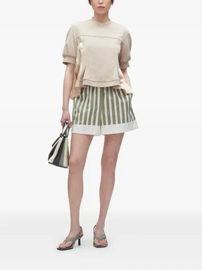 3.1 Phillip Lim Beige Puff Sleeve Flounce Satin Combo Top In Neutral