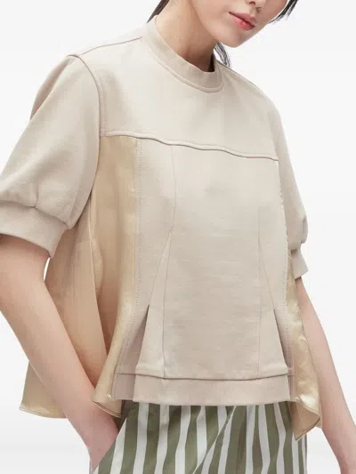 3.1 Phillip Lim Beige Puff Sleeve Flounce Satin Combo Top In Neutral