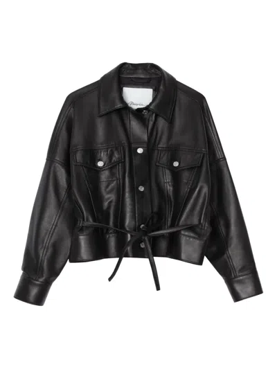 3.1 Phillip Lim Belted Leather Shirt Jacket In Black