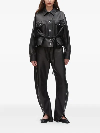 3.1 Phillip Lim Belted Leather Shirt Jacket In Black