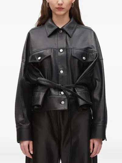 3.1 Phillip Lim Belted Leather Shirt Jacket In Black
