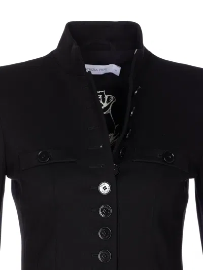 Patrizia Pepe Mandarin-collar Button-fastening Fitted Jacket In Black