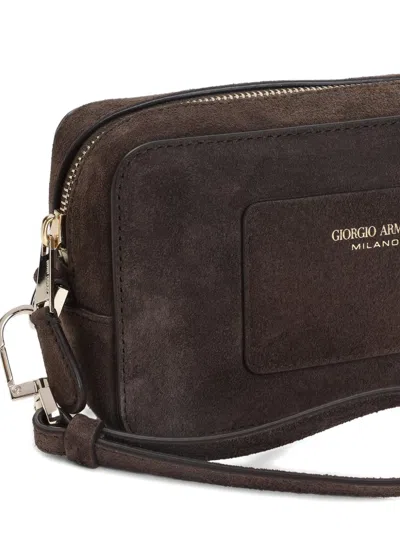 Giorgio Armani Suede Logo-patch Clutch Bag