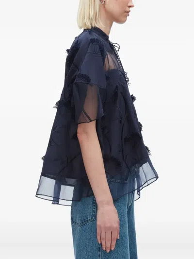 3.1 Phillip Lim Short-sleeve Embroidered Organza Flounce Top In Blue