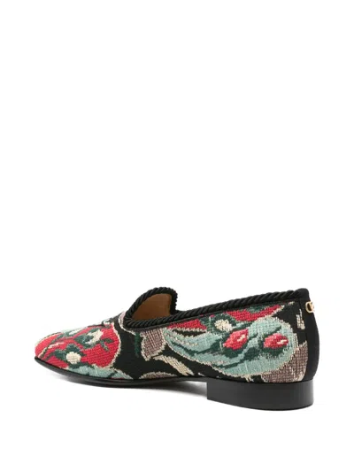 Valentino Floral-patterned Rope-trimmed Loafers In Black