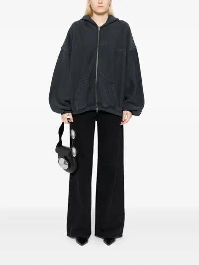 Alexander Wang Cotton Logo Zip-up Hoodie Clothing In Gray