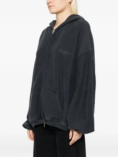 Alexander Wang Cotton Logo Zip-up Hoodie Clothing In Gray