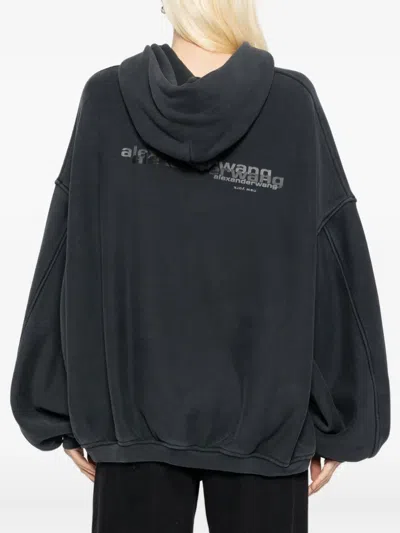 Alexander Wang Cotton Logo Zip-up Hoodie Clothing In Gray