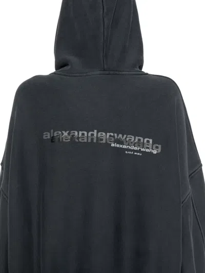 Alexander Wang Cotton Logo Zip-up Hoodie Clothing In Gray