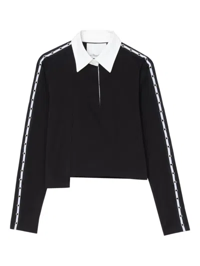 3.1 Phillip Lim Panelled Eyelet-detail Polo Top In Black