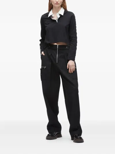 3.1 Phillip Lim Panelled Eyelet-detail Polo Top In Black