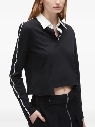 3.1 Phillip Lim Panelled Eyelet-detail Polo Top In Black