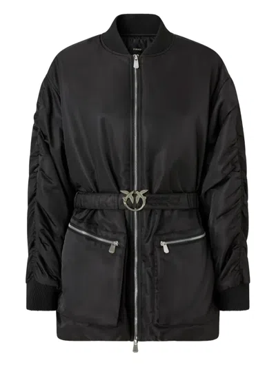 Pinko Long Technical Satin Bomber Jacket In Black