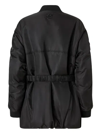 Pinko Long Technical Satin Bomber Jacket In Black