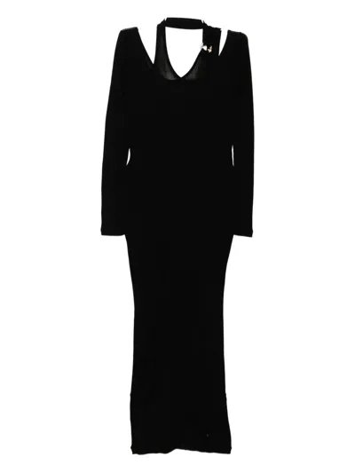 Jean Paul Gaultier Black Ribbed Twisted Double Layer Piercing Midi Dress