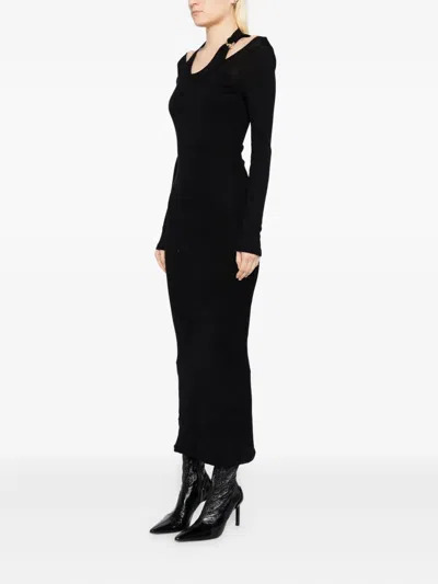 Jean Paul Gaultier Black Ribbed Twisted Double Layer Piercing Midi Dress