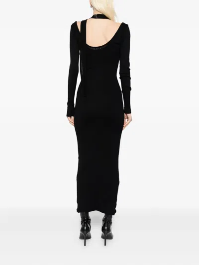 Jean Paul Gaultier Black Ribbed Twisted Double Layer Piercing Midi Dress