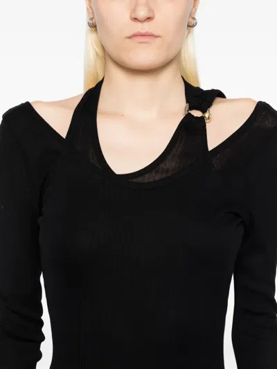 Jean Paul Gaultier Black Ribbed Twisted Double Layer Piercing Midi Dress