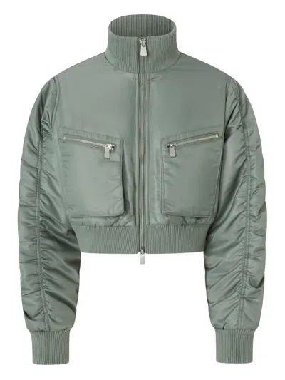 Pinko Short Technical Satin Bomber Jacket In Green