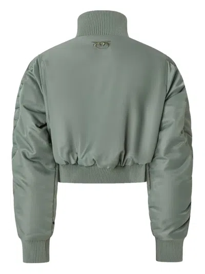 Pinko Short Technical Satin Bomber Jacket In Green