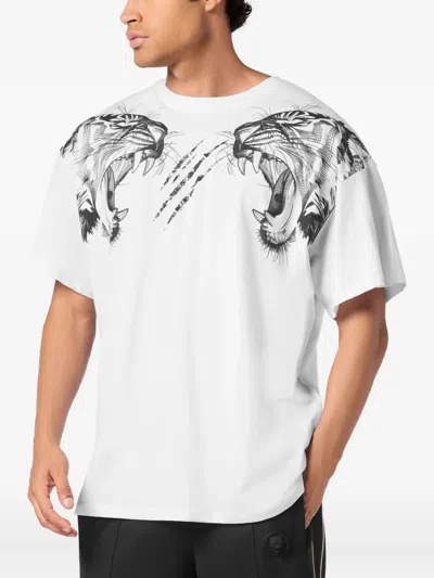 Plein Sport Tiger-claw Print Cotton T-shirt In White